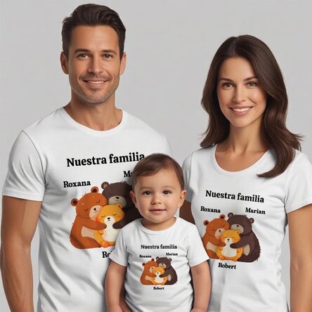 Camiseta de algodón personalizada para niños/adultos - La familia de los ositos