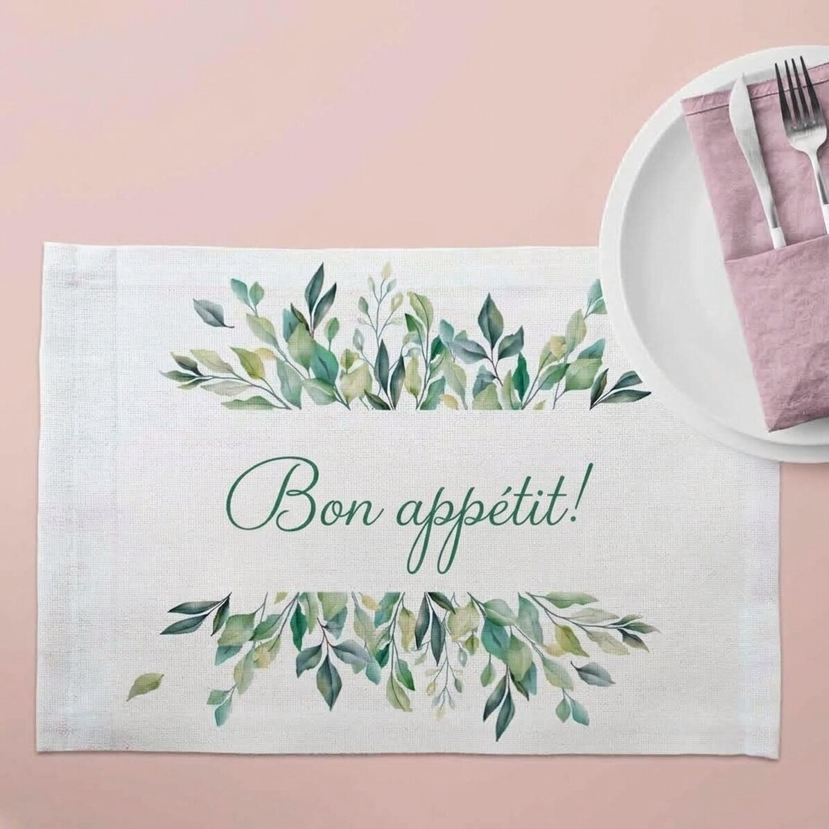 Portaplatos personalizado con texto: «¡Buen provecho!»