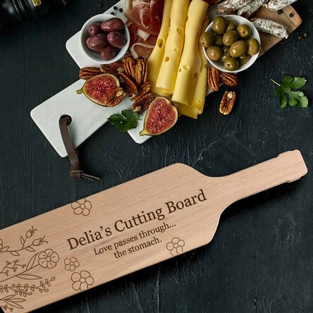 Customised bottle-shaped cheese chopping board - Flowers