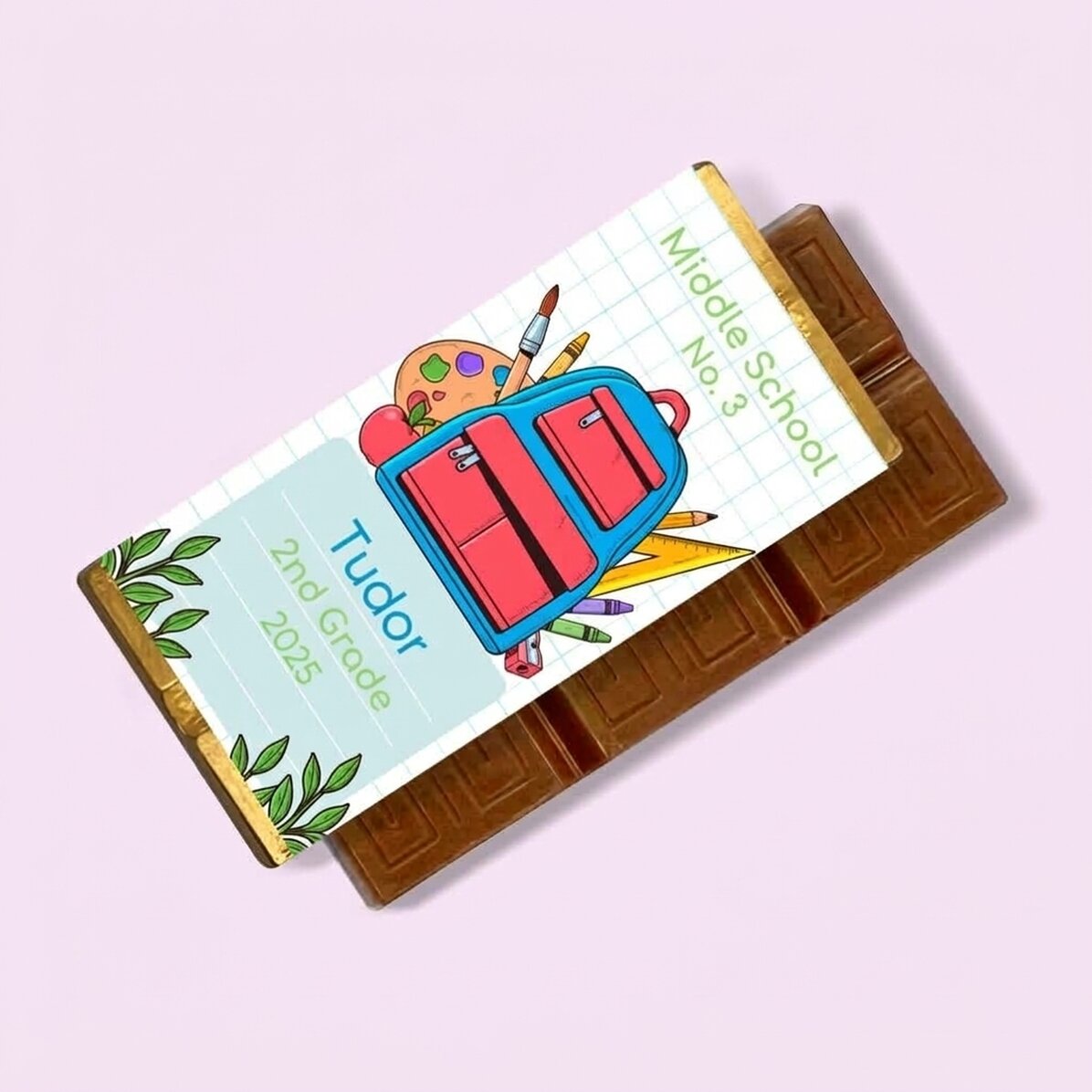 Mini tableta de chocolate personalizada con mensaje: «Primer día de colegio»