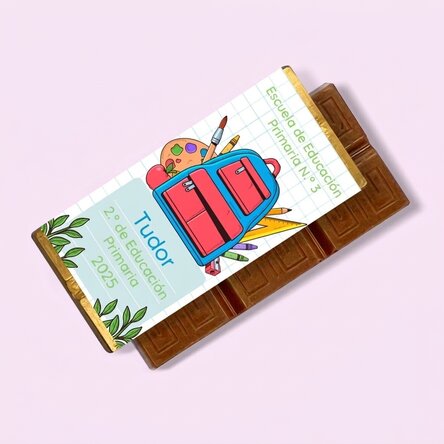 Mini tableta de chocolate personalizada con mensaje: «Primer día de colegio»