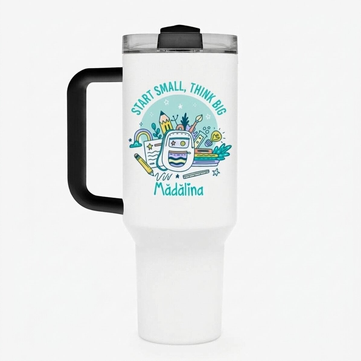 Taza termo con asa y pajita personalizada con mensaje - Pupil