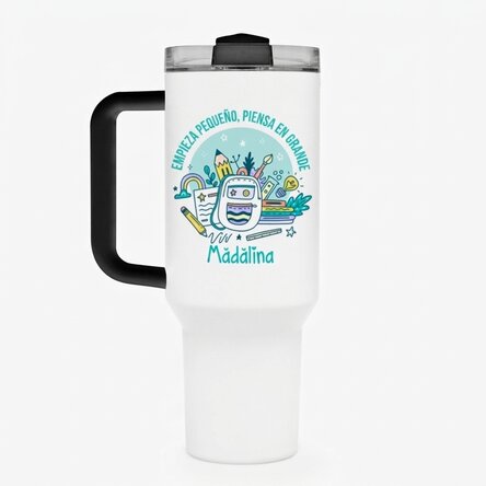 Taza termo con asa y pajita personalizada con mensaje - Pupil
