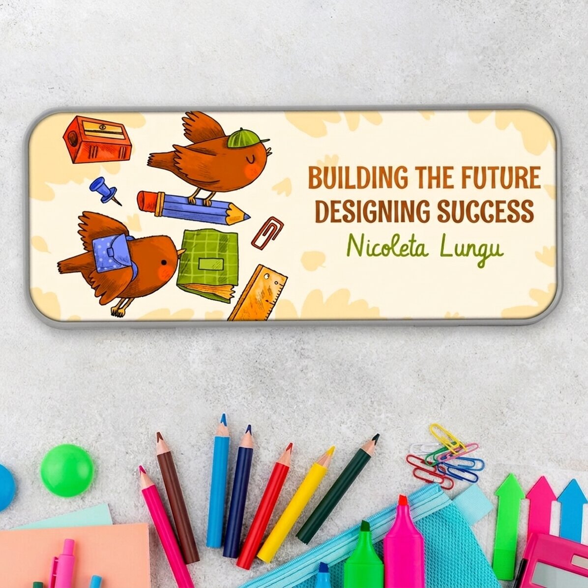 Estuche personalizado con texto - Learning birds