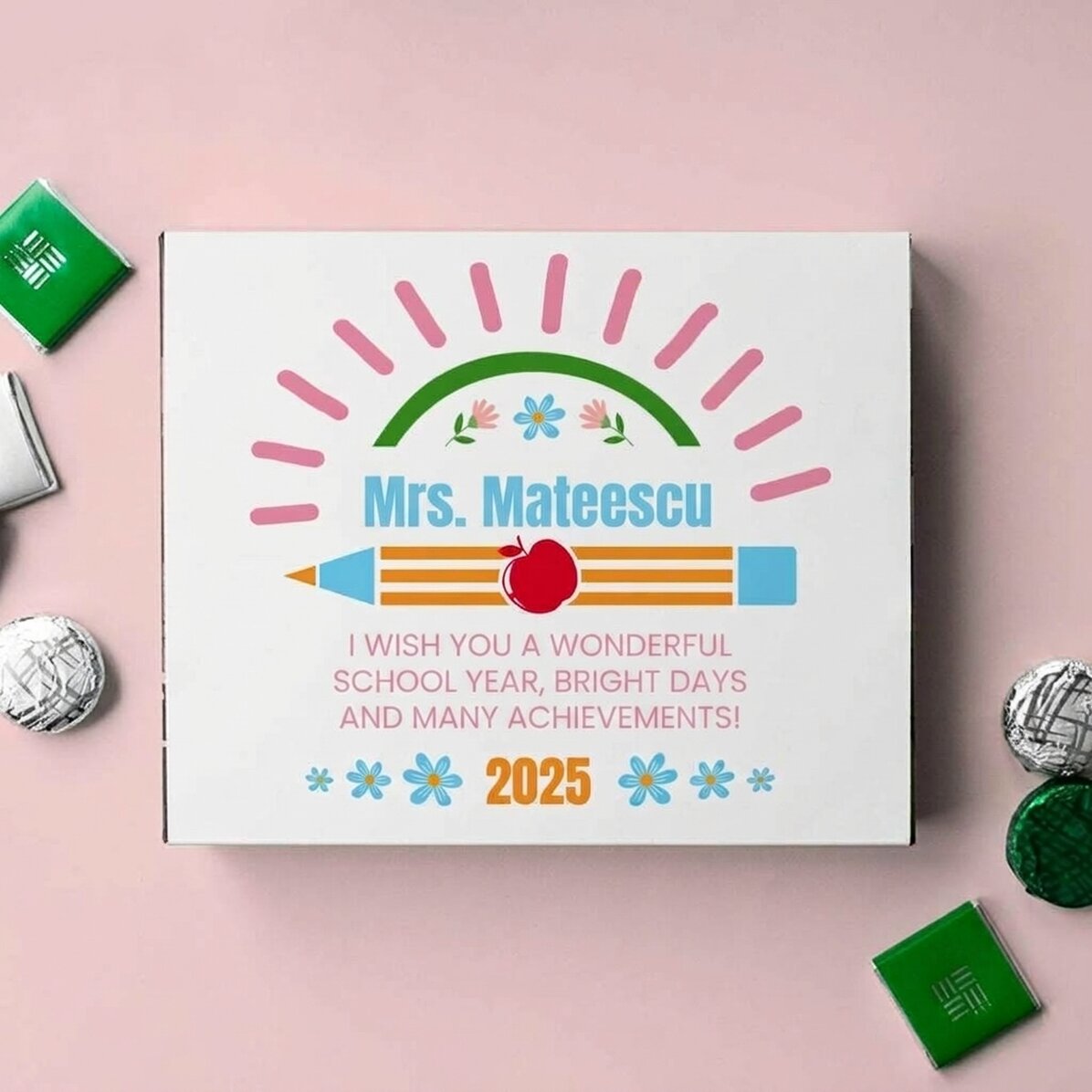 Caja de bombones personalizada con un mensaje para el comienzo del año