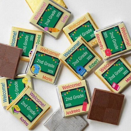 Lote de 10 minichocolates personalizados con el texto: «¡Bienvenido!»