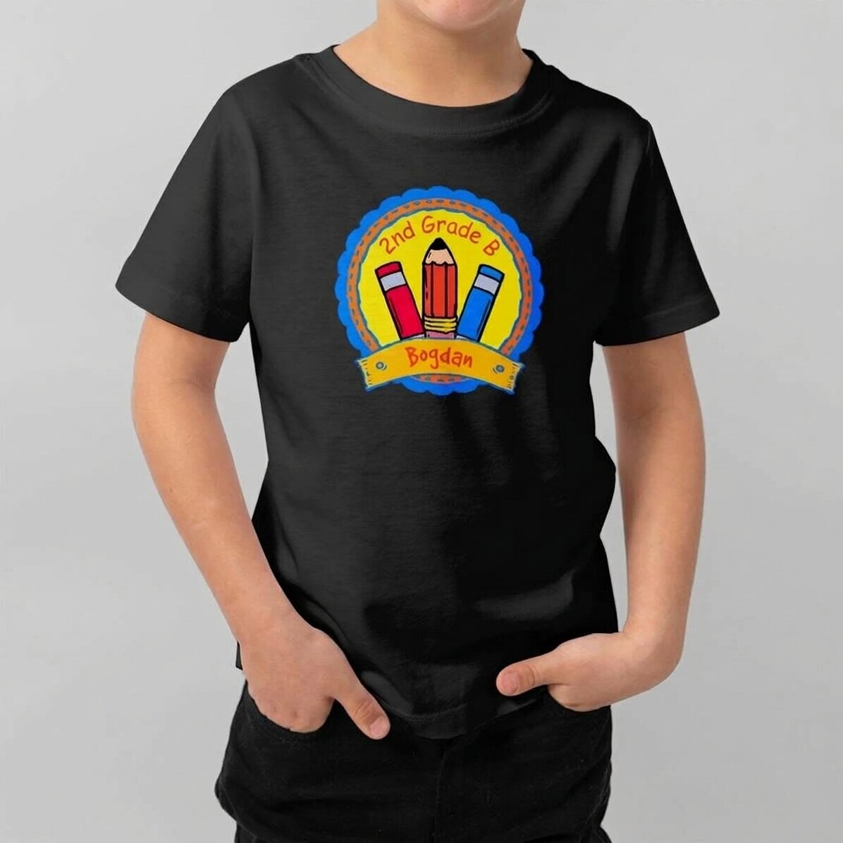 Camiseta de algodón para niños personalizada con texto - School Badge