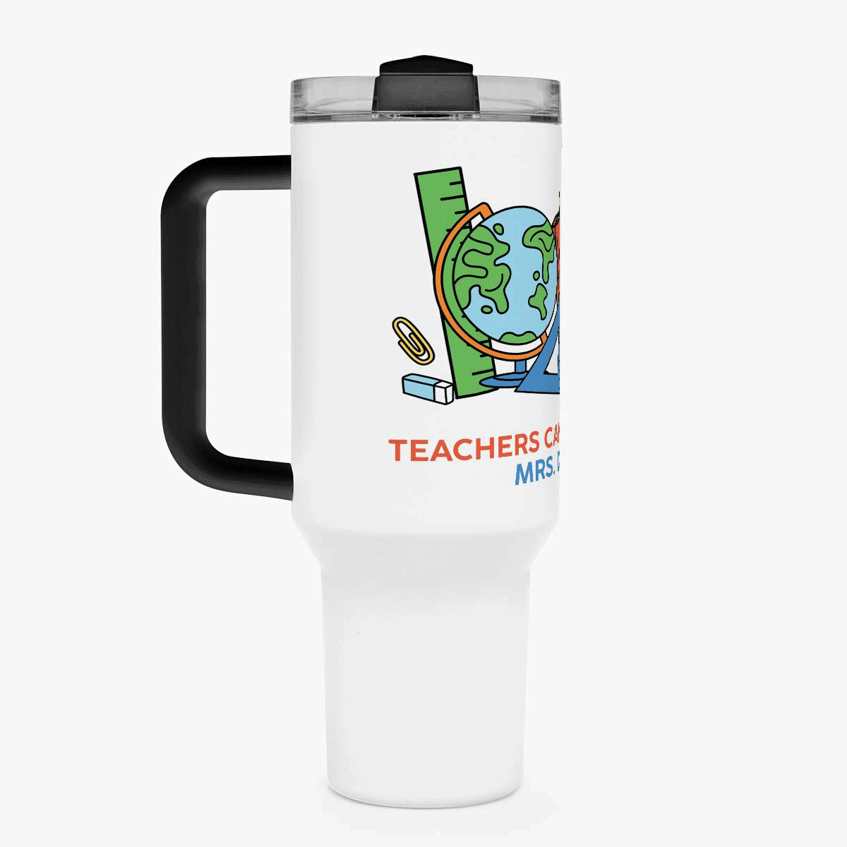Taza termo con asa y pajita personalizada con mensaje - Profesores