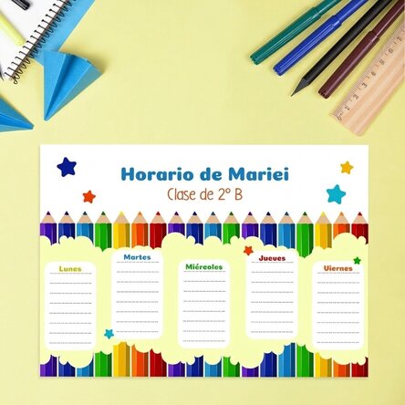 Horario personalizado con texto - Lápices de colores