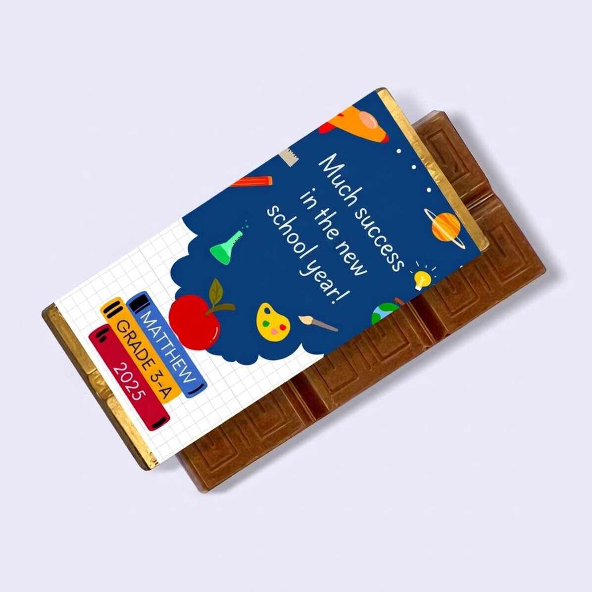 Mini tableta de chocolate personalizada con mensaje: ¡Mucha suerte!