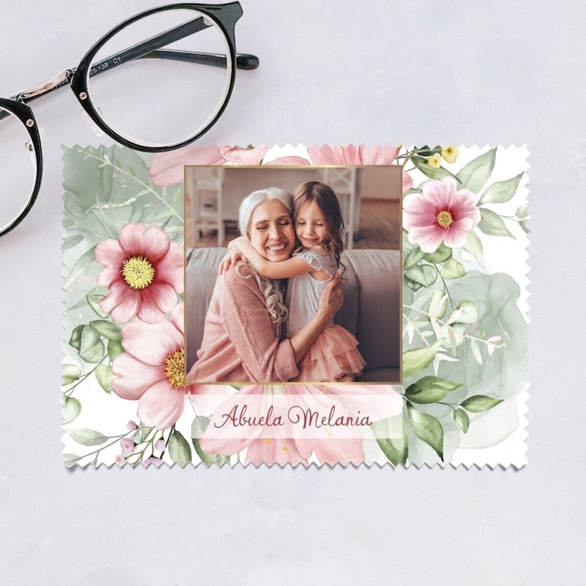 Paño personalizado con una foto para limpiar pantallas y gafas - Floral