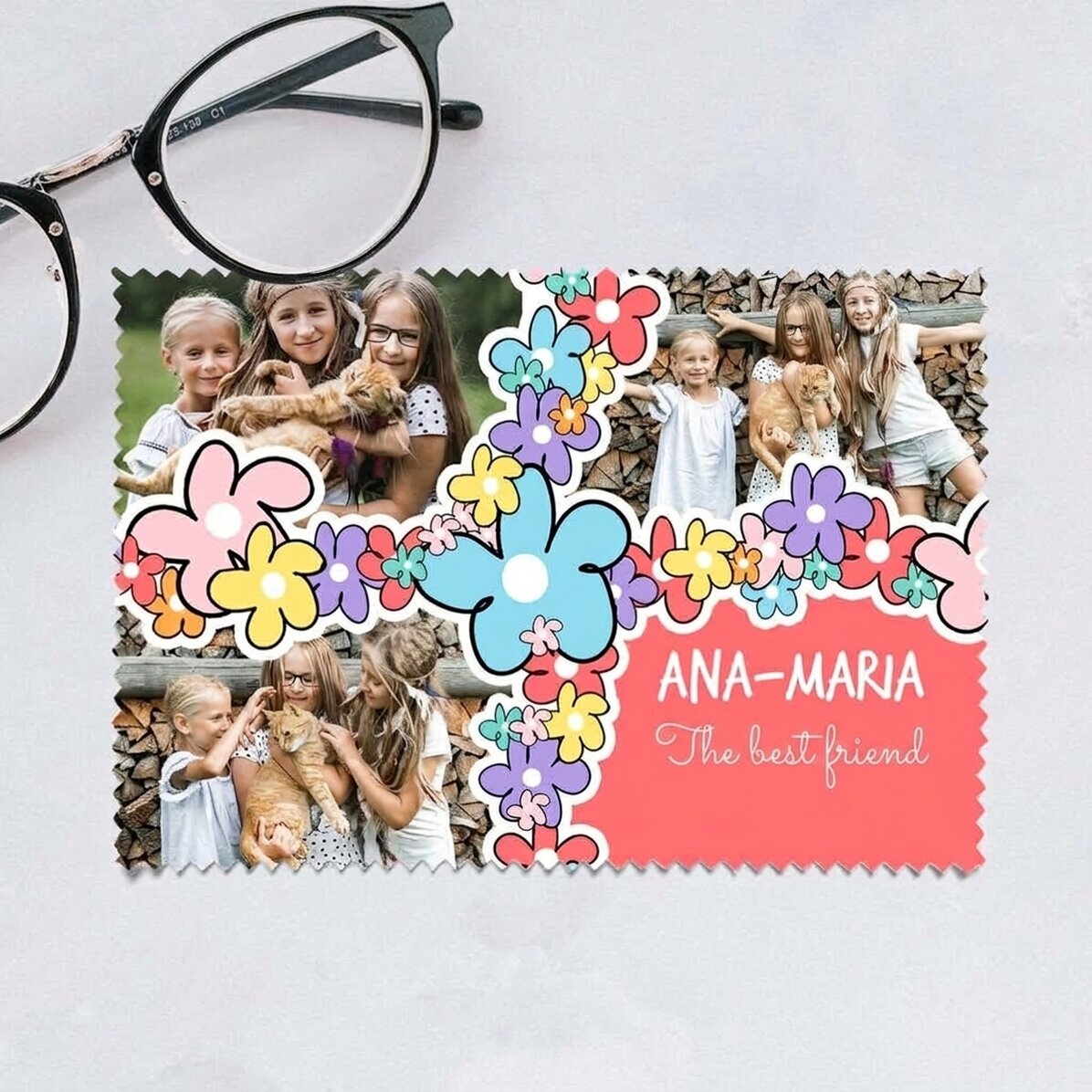 Paño personalizado con 3 imágenes para limpiar pantallas y gafas - Doodle flowers