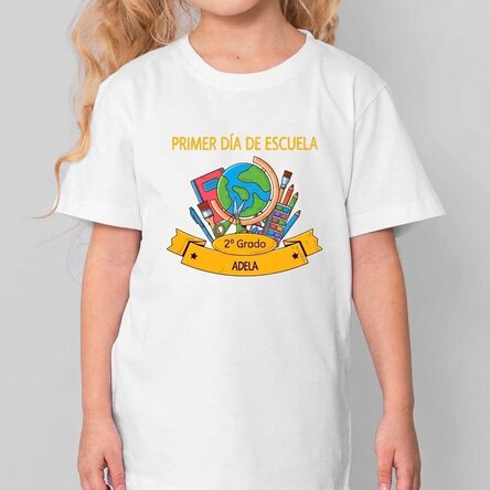 Camiseta de algodón para niños personalizada con mensaje: «El primer día de colegio»