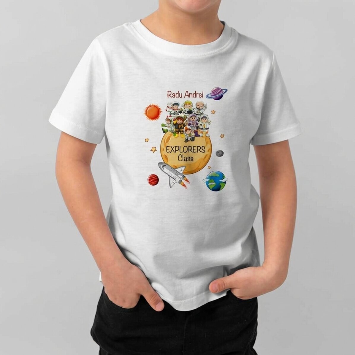 Camiseta de algodón para niños personalizada con mensaje - Exploradores