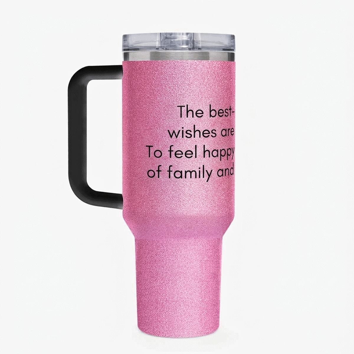 Taza termo con asa y pajita, personalizada con un mensaje para tus seres queridos
