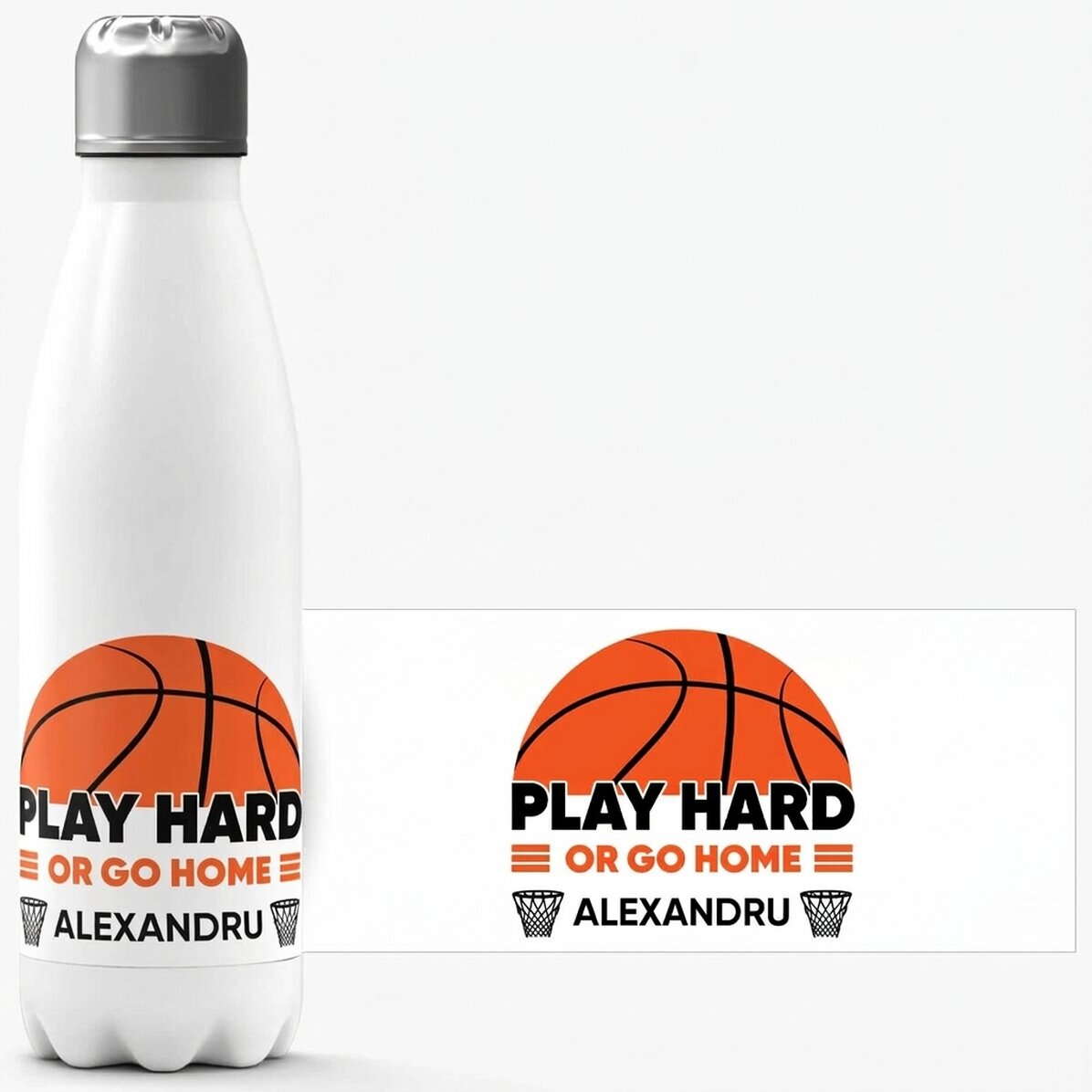 Termo con base blanca personalizado con texto - Baloncesto