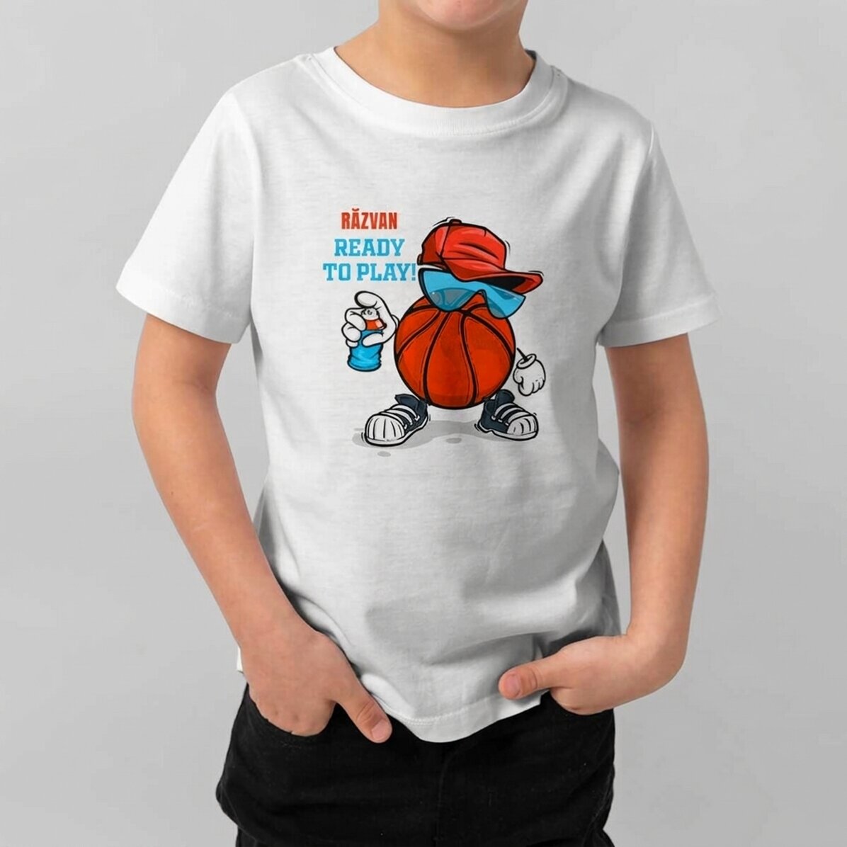 Camiseta de algodón para niños personalizada con texto - Baloncesto
