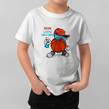 Camiseta de algodón para niños personalizada con texto - Baloncesto