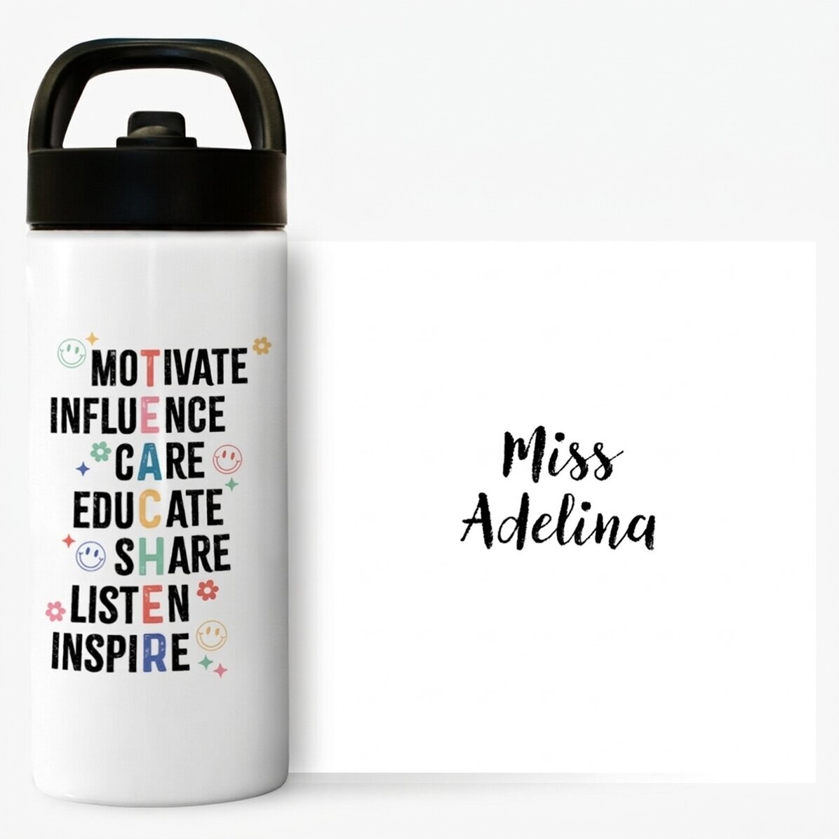 Término con asa y pajita personalizado con nombre - Teacher