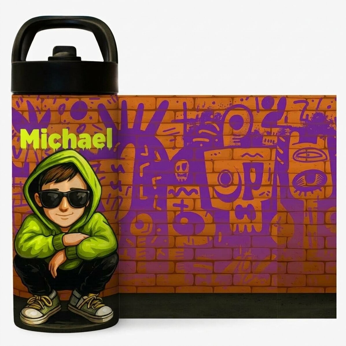 Término con asa y pajita personalizado con nombre - Graffiti