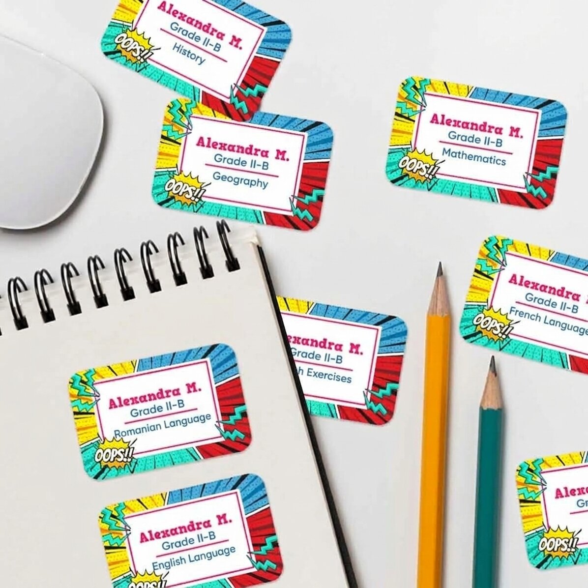 Lote de 8 pegatinas (etiquetas autoadhesivas) personalizadas con texto - Cómics