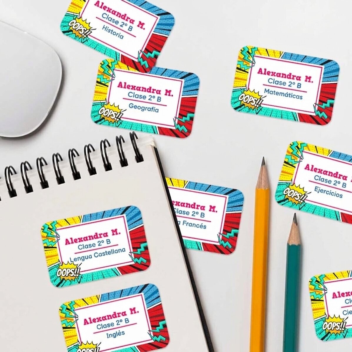 Lote de 8 pegatinas (etiquetas autoadhesivas) personalizadas con texto - Cómics