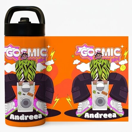 Término con asa y pajita personalizado con nombre - Cosmic Girl