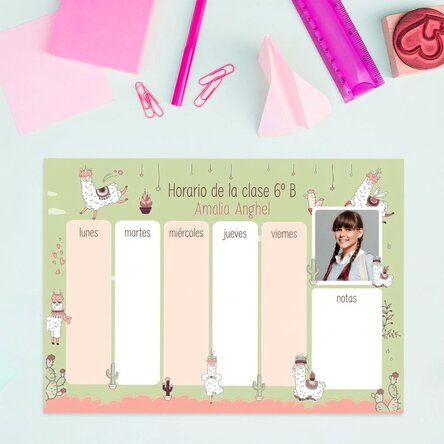 Horario personalizado con texto y foto - Llama