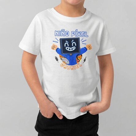Camiseta de algodón para niños personalizada con texto - Pixel Boy