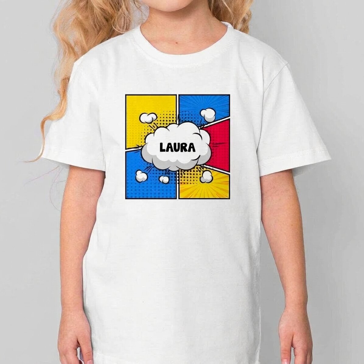 Camiseta de algodón para niños personalizada con nombre - Cómics