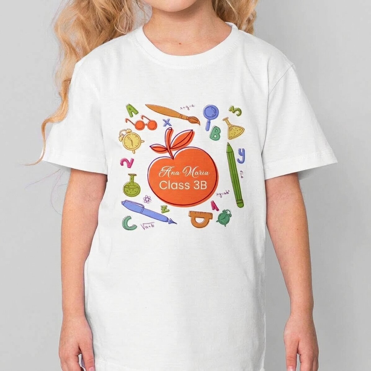 Camiseta de algodón para niños personalizada con texto - Material escolar