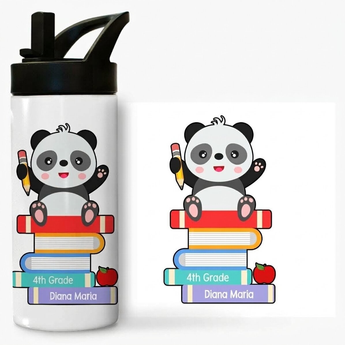 Término con asa y pajita personalizado con mensaje - Cute Panda