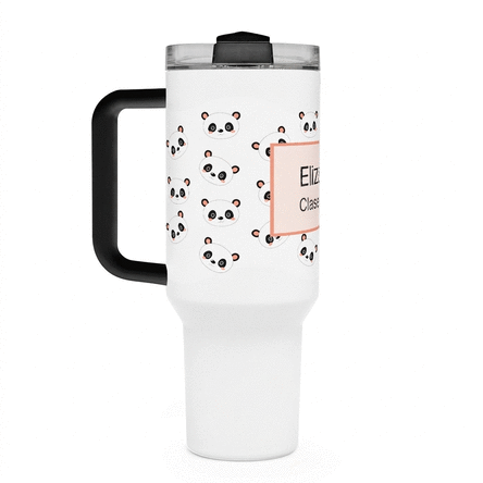 Taza termo con asa y pajita personalizada con texto - Cute Panda