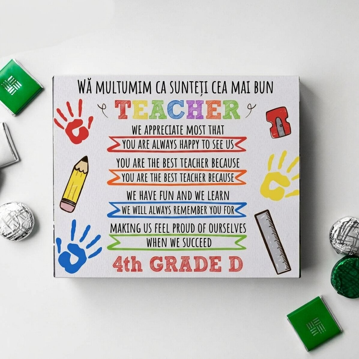 Caja de bombones personalizada con un mensaje para la profesora
