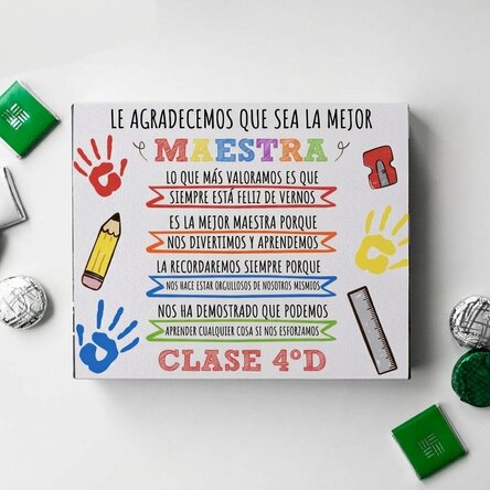 Caja de bombones personalizada con un mensaje para la profesora