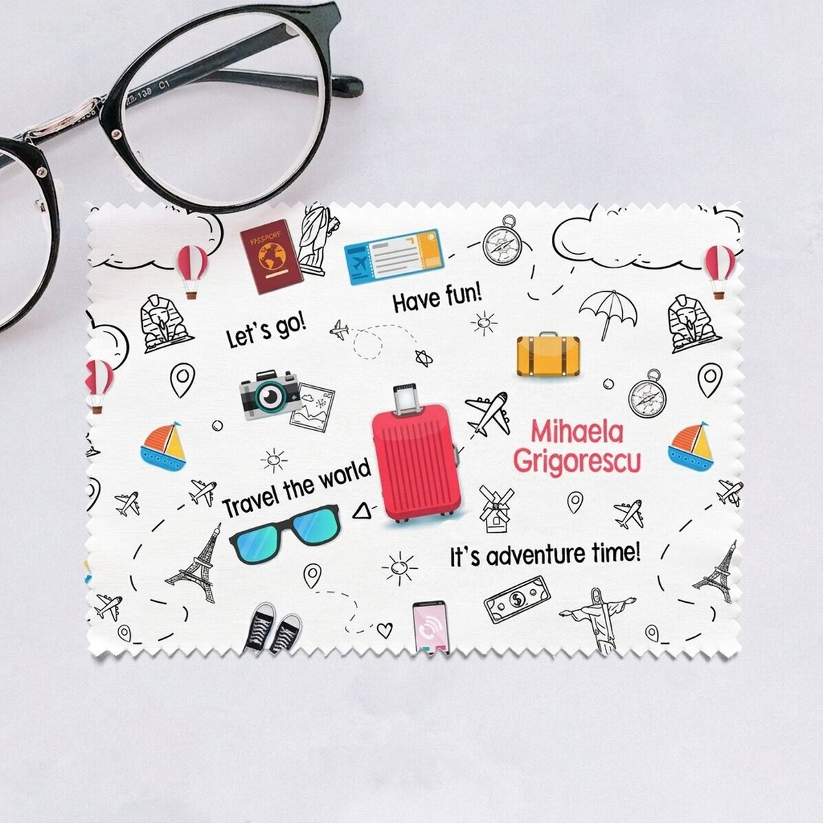 Paño personalizado para limpiar pantallas y gafas - Viaje