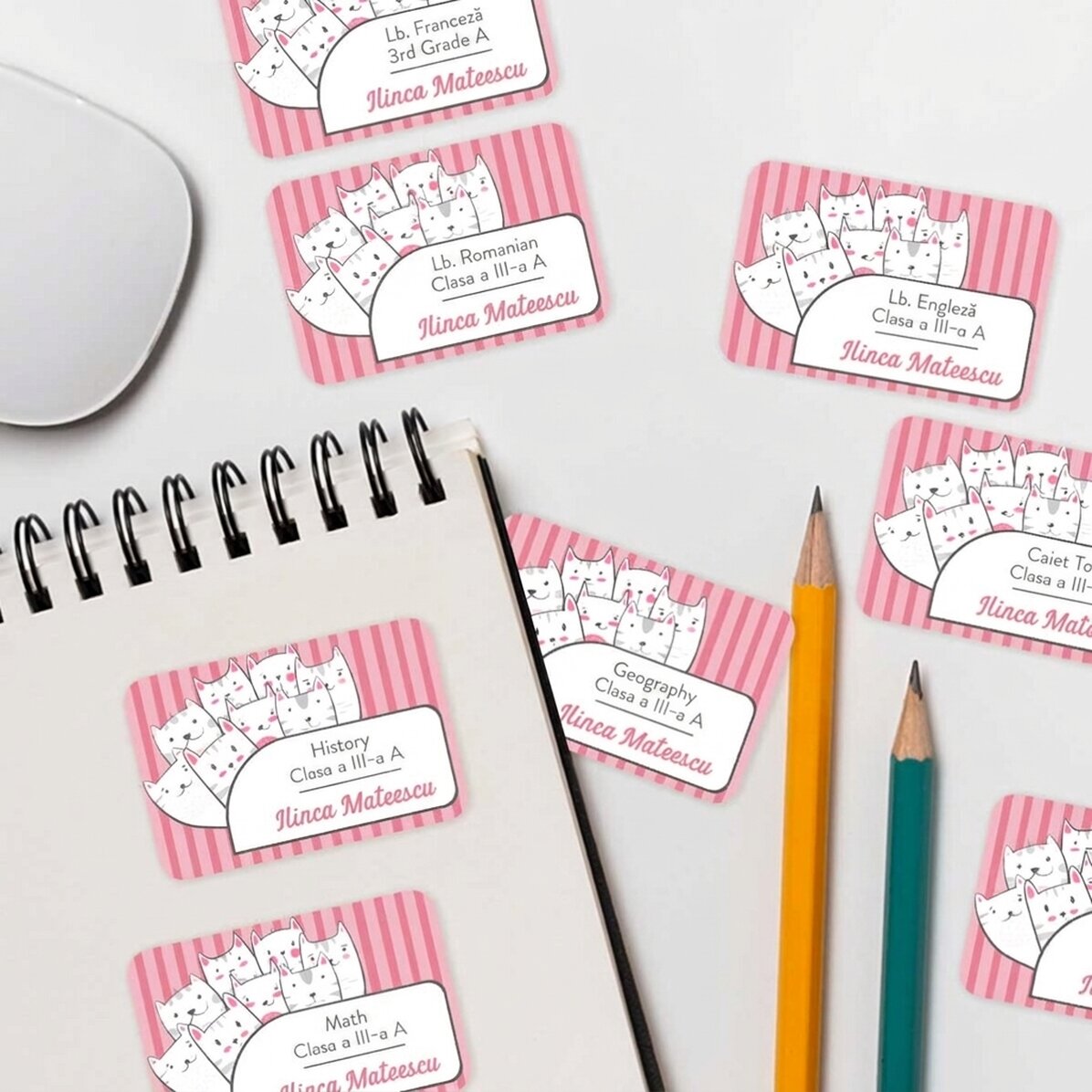 Lote de 8 pegatinas (etiquetas autoadhesivas) personalizadas con texto - Kitty