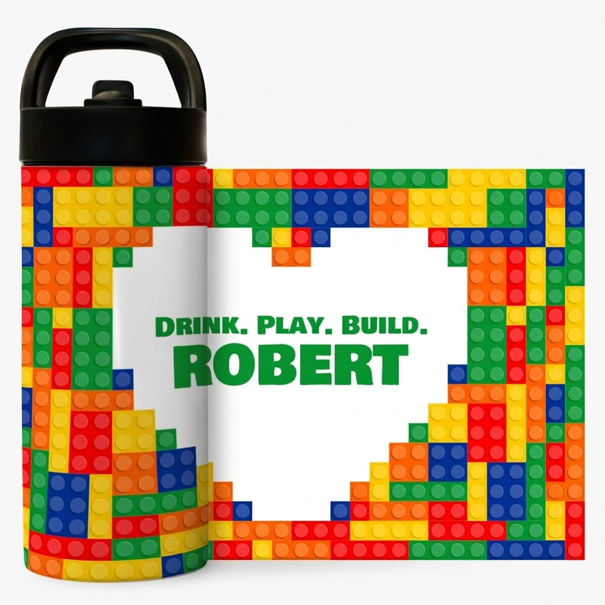 Término con asa y pajita personalizado con nombre - Lego