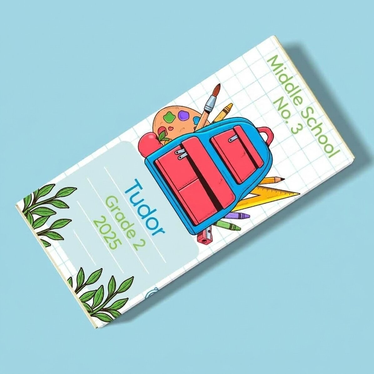 Chocolate personalizado con mensaje: «Primer día de colegio»