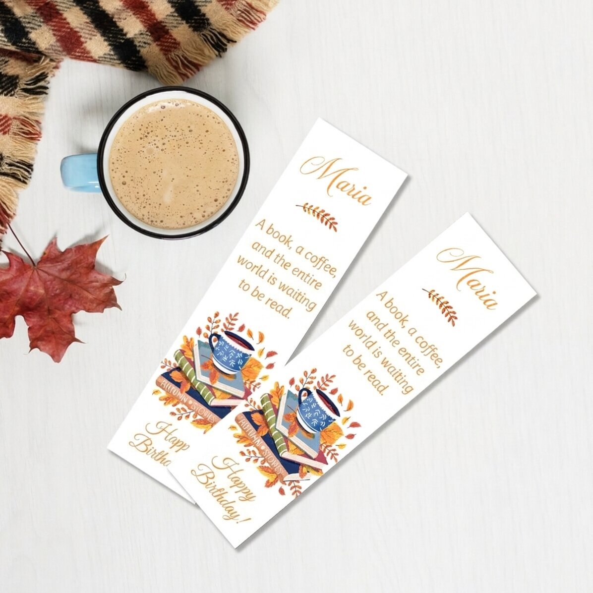Marcapáginas personalizado con texto - Otoño