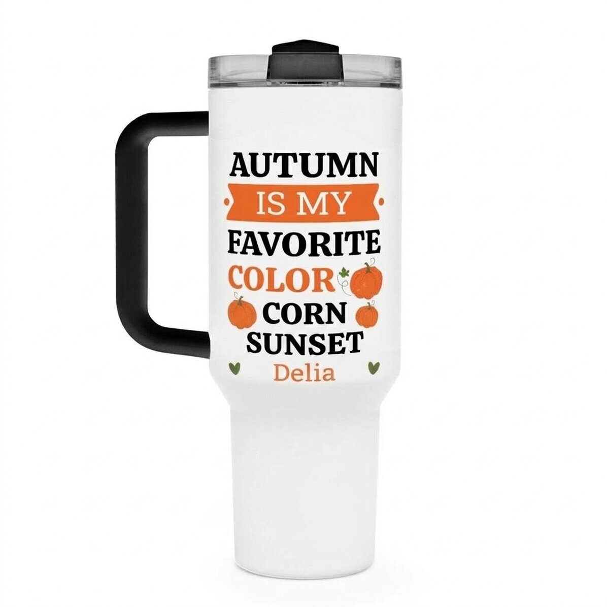 Taza termo con asa y pajita personalizada con texto - Otoño