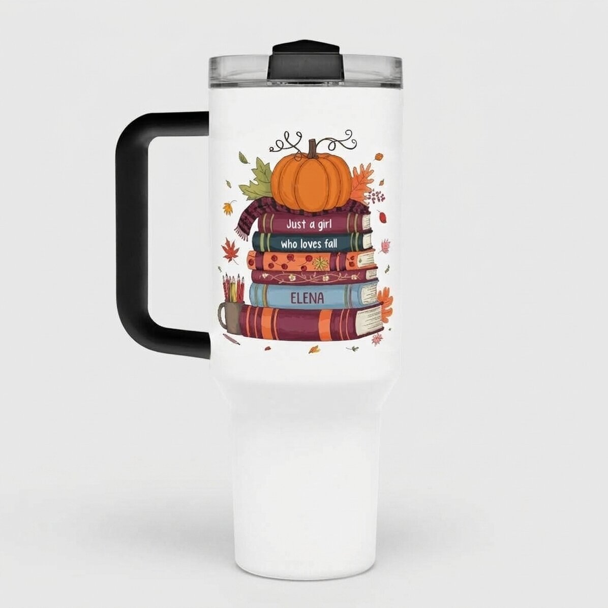 Taza termo con asa y pajita personalizada con texto - Books