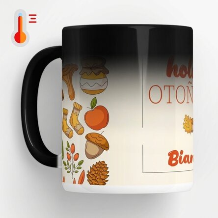 Taza termosensible personalizada con texto: «Hello Autumn»