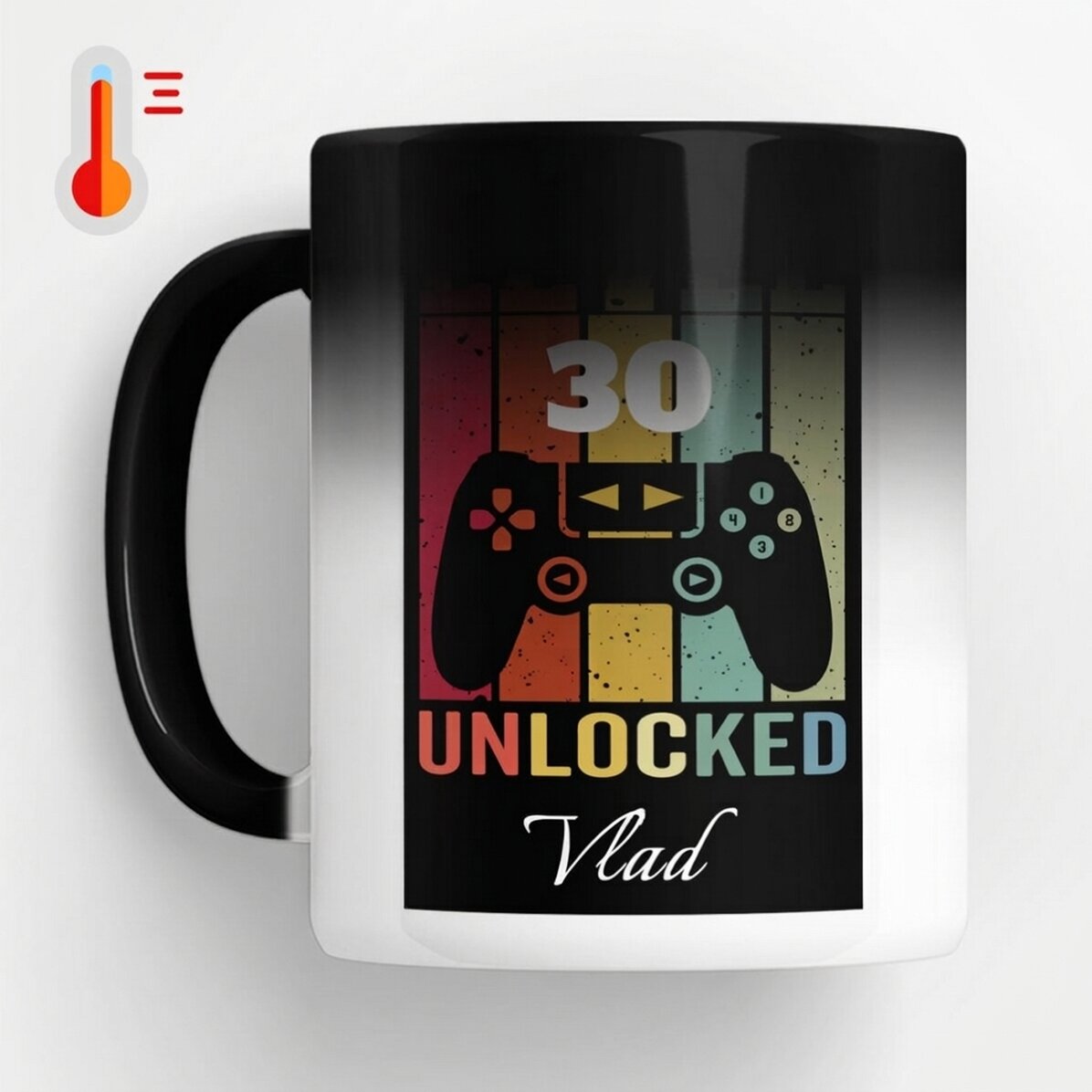 Taza termosensible personalizada con texto - Level Unlocked
