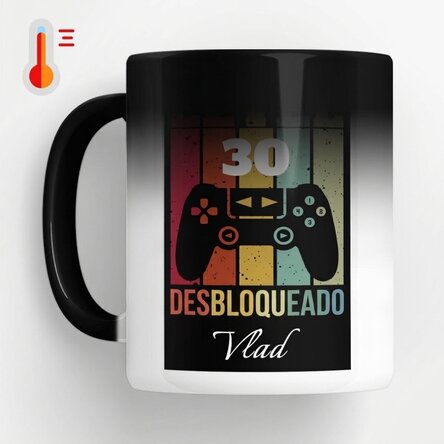 Taza termosensible personalizada con texto - Level Unlocked