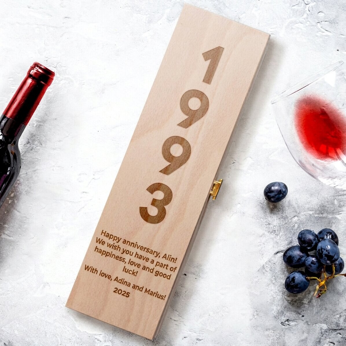 Caja de vino personalizada con texto - Aniversario