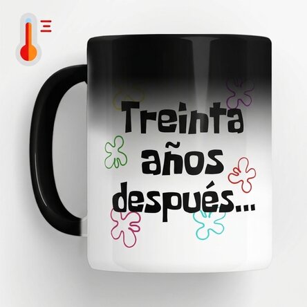 Taza termosensible personalizada con texto: «Años más tarde...»