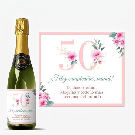 Botella mediana de vino espumoso personalizada con texto - Flowers