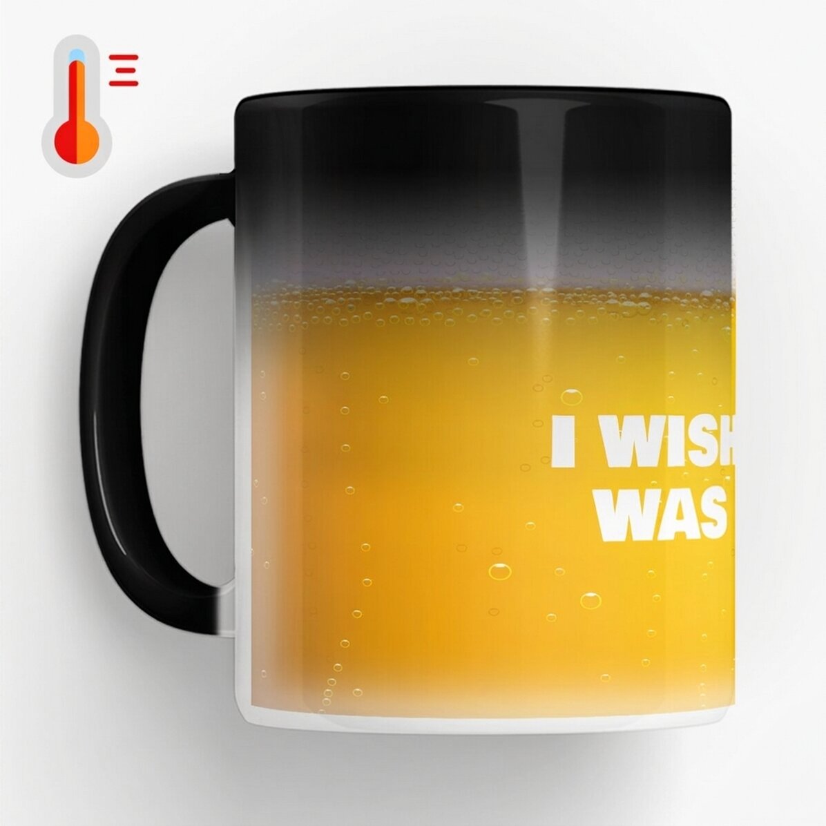 Taza termosensible personalizada con el texto «I wish this was beer»