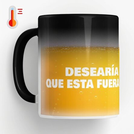 Taza termosensible personalizada con el texto «I wish this was beer»